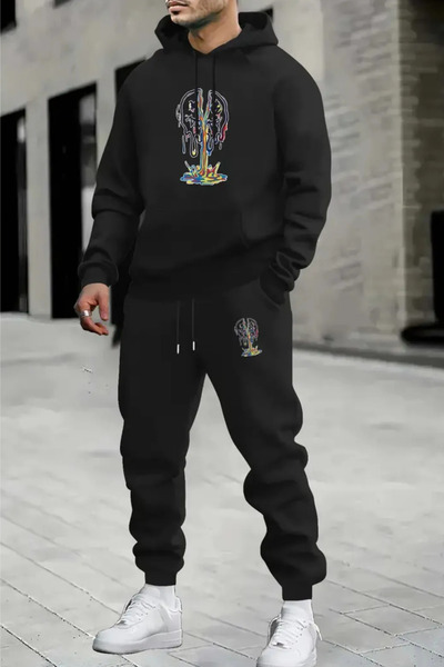 Wish BF Βαμβακερό ανδρικό φούτερ με κουκούλα σετ δύο τεμαχίων