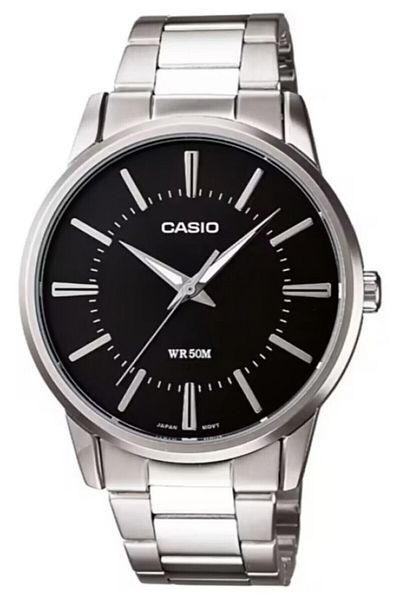 Casio ساعة يد رجالية فضية اللون باللون الأسود
