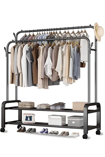 Primo Plus Metal Clothes Hanger Organizer and Black Clothes Stand with Wheels