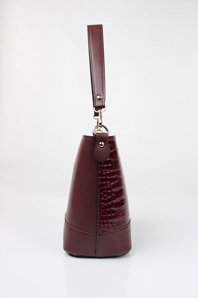 mossi Burgundy Crocodile Skin Look Double Strap Women's Shoulder Bag