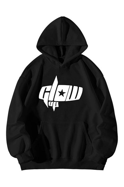 Scrovtie Women's Men's Black Glow up Street Kedy Oversize Kangaroo Pocket Sweatshirt Hoodie