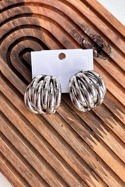 Berrin Silver Women's Steel Curved Earrings