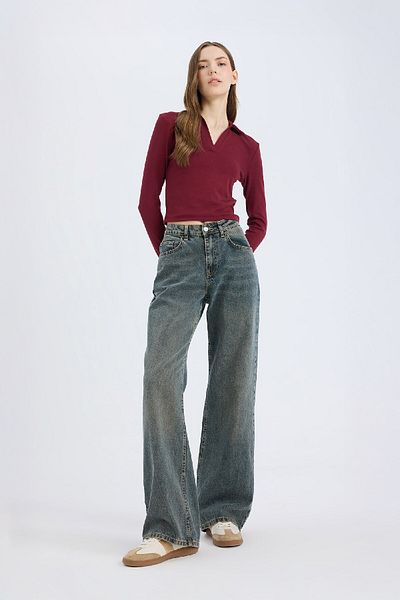 DeFacto Fitted Polo Neck Modal Long Sleeve T-Shirt E7938Ax25Sp