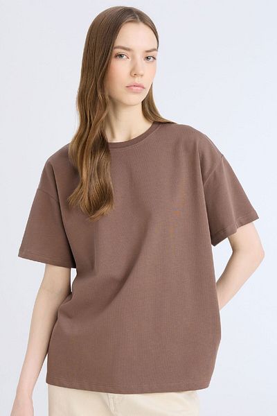 DeFacto Koszulka z krótkim rękawem Oversize, szeroki krój, okrągły dekolt, prosta, gruba tkanina, E4935Ax25Sp