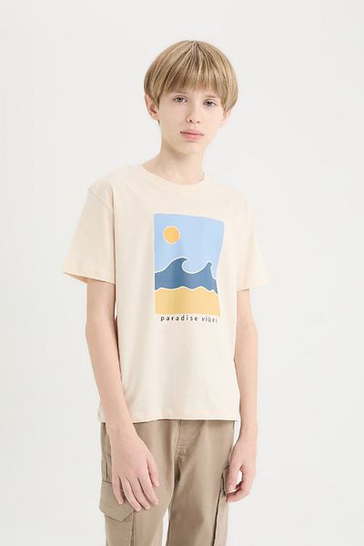 DeFacto Boy's Crew Neck Printed Short Sleeve T-Shirt E0089A825Sm
