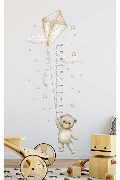KT Decor مجموعة ملصقات حائط مزخرفة لقياس الارتفاع على شكل دمية دب مع طائرة ورقية