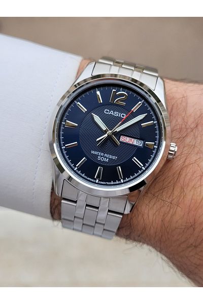 Casio Silver Navy Blue Color Men's Wrist Watch