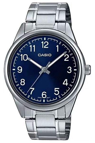 Casio ساعة يد رجالية باللون الأزرق الداكن باللون الفضي