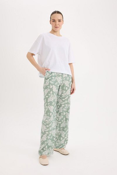 DeFacto Casual Pants Wide Leg Wide Loose Leg Patterned High Waist C4042Ax25Sp