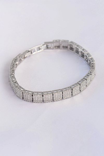 Clariss Vip Series Brass Zircon Stone Silver Color Square Waterway Model Bracelet