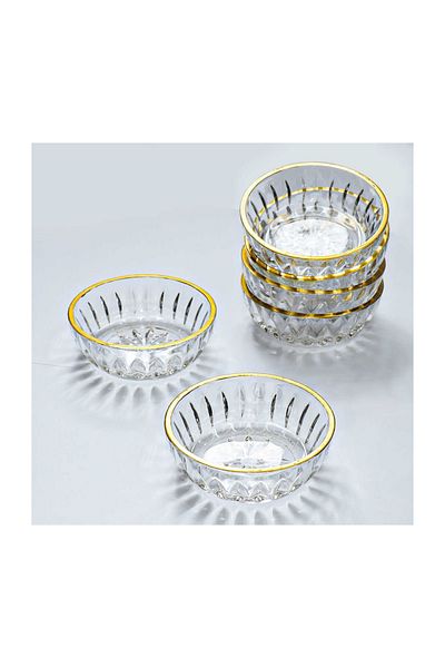Royaleks Elif Gold Gilded 6 Piece Glass Turkish Delight Bowl