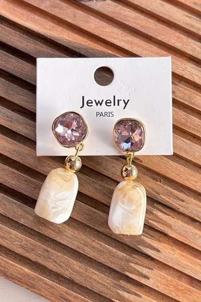 Berrin Silver Women's Enameled Pink Zircon Stone Dangle Steel Earrings