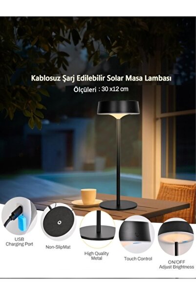 Ucuz Geldi Solar Şarjlı Masa Lambası Dimmerli Dekoratif Abajur Cata Dubai Dok...