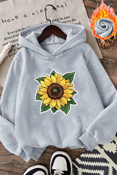 Wish BF Hanorac cu glugă supradimensionat cu imprimeu în față de floarea soar...