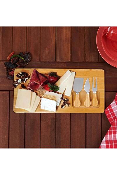 Sensoria Bambu Peynir Dünyası Sunum Tabağı Doğal Ahşap Kahvaltı Tabağı 4 Parç...