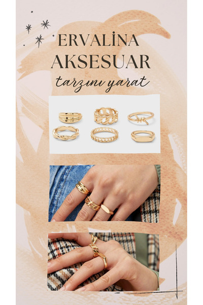 Ervalina 6'lı Yüzük Seti Altın Rengi 0026