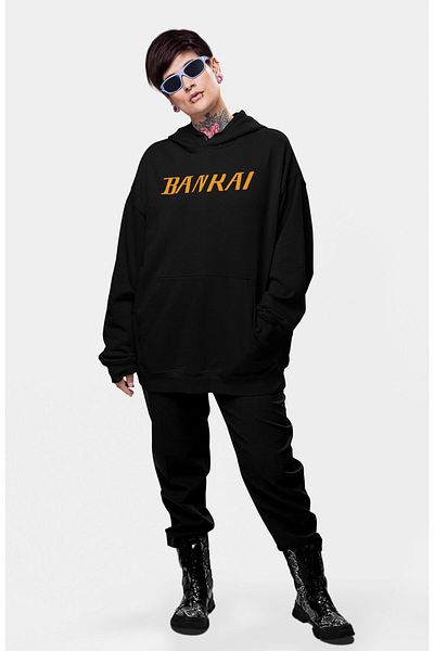Fuddy Moda Oversize Bleach Ichigo Kurosaki Back Printed Hooded Sweatshirt, Unisex Anime Themed Hoodie