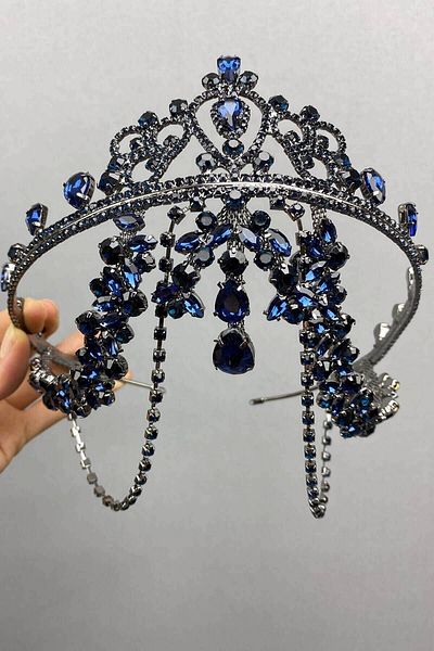 Hobigram Bridal Accessory Navy Blue Hürrem Fascia Model Bridal Henna Crown
