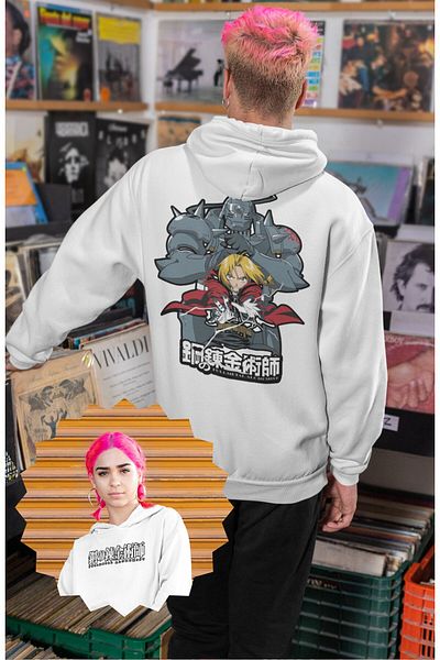 Fuddy Moda Fullmetal Alchemist Unisex Oversize Hooded Sweatshirt - Back Printed Anime Themed Hoodie
