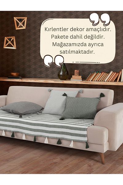 Lux Touch Liva Khaki Seat Cover - 2 Pieces 115X200 cm Tufted Sofa Divan Sofa Bed Armchair