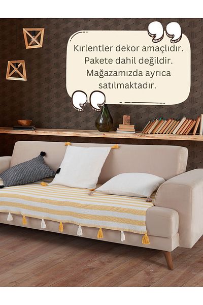 Lux Touch Liva Pompom Yellow 2 قطعة غطاء مقعد - 115x200 سم أريكة ديفان أريكة سرير كرسي بذراعين معنقدة