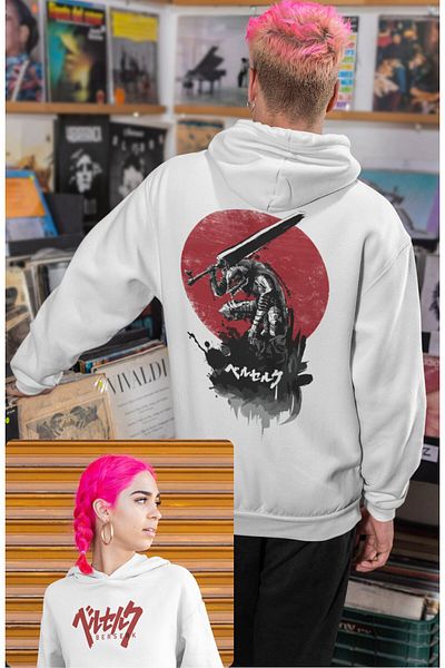 Fuddy Moda Φούτερ Berserk Guts Back Printed Hooded, Unisex Oversize Anime Printed Hoodie