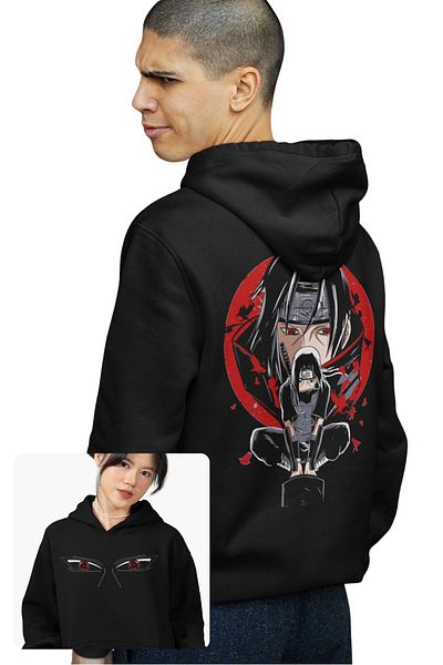 Fuddy Moda Hanorac cu glugă supradimensionat cu model Naruto Itachi Uchiha - Hanorac unisex cu tematică anime