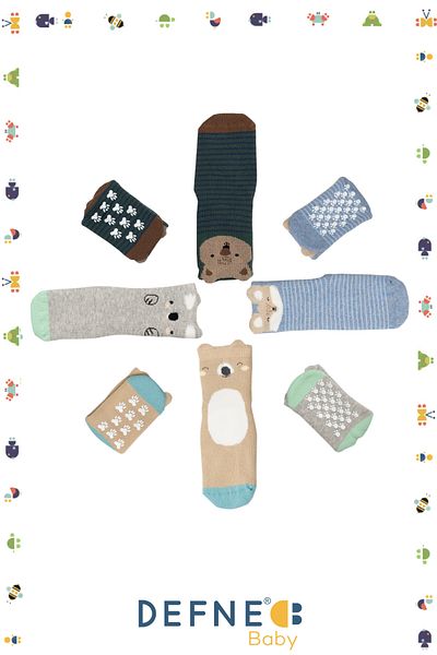 Defne Baby 4 Pairs of Terry Cotton Winter Animal Patterned Boys and Baby Socks