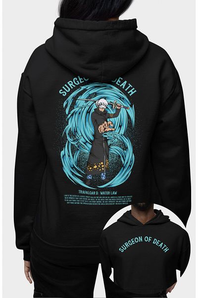 Fuddy Moda Trafalgar Water Law Unisex Hooded Oversize Sweatshirt - Back Printed, One Piece Themed Anime Hoodie