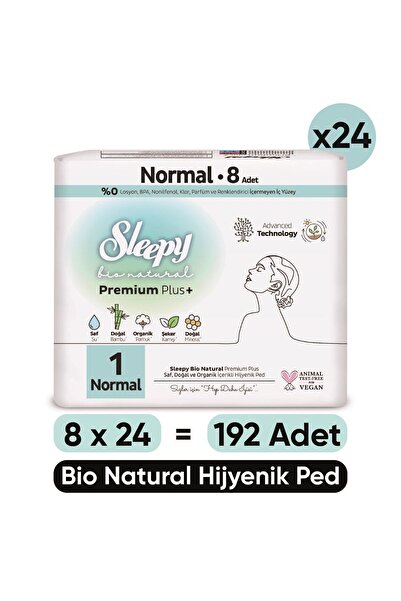 Sleepy Bio Natural Premium Plus Hijyenik Ped Normal 8X24 Ped (192 Adet)