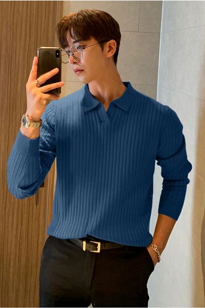 COOL TARZ Мъжки трикотажен пуловер с поло яка Saks