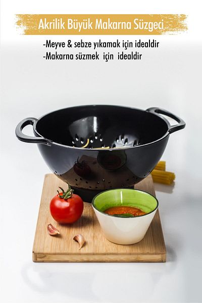 AC BOX Acrylic Black Pasta Strainer & Vegetable Fruit Strainer