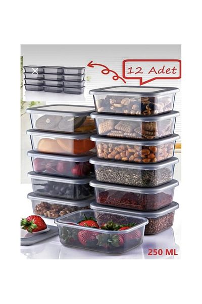 Mutfak Köşesi Kapri Mini 12 Pieces 250 ml Smoked Transparent Kitchen Storage Container, Breakfast