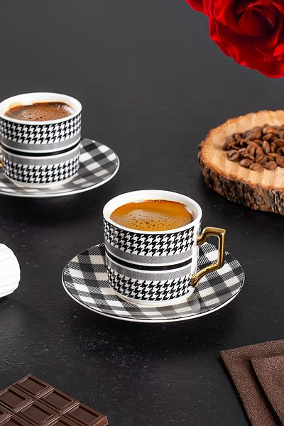 Porsima Yky098-6 2-Piece 4-Piece Porcelain Turkish Coffee Cup Set Luxury Coffee Cup Set 100ml