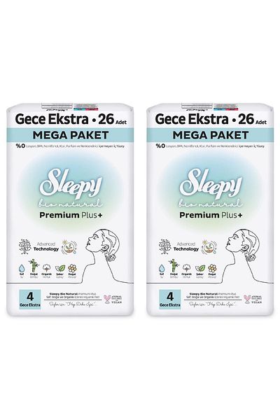 Sleepy بطانية صحية بيو ناتشورال بريميوم بلس ميجا باك نايت اكسترا 26×2 (52 قطعة)