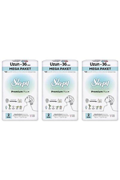 Sleepy Bio Natural Premium Plus Hijyenik Ped Mega Paket Uzun 36X3 (108 Adet)