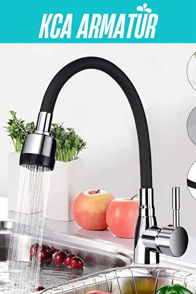 KCA ARMATÜR Kca Siyah Oynar Borulu 2 Fonksiyonlu Mutfak Eviye Bataryası Muslu...