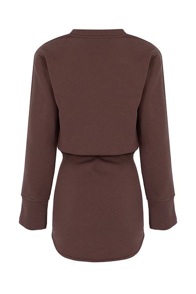 La Sarta Luna Rochie de transpirație cu mânecă lungă, cu tiv elastic, cu talie maro, mini ovală