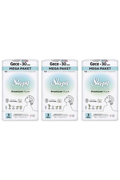 Sleepy بيو ناتشورال بريميوم بلس - 30×3 ميجا باك فوط صحية (90 قطعة)