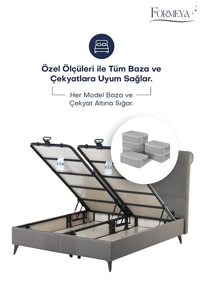 Formeya Graues 6-teiliges Großbett - Mehrzweck-Aufbewahrung für unter den Lattenrost 64x45x22 cm