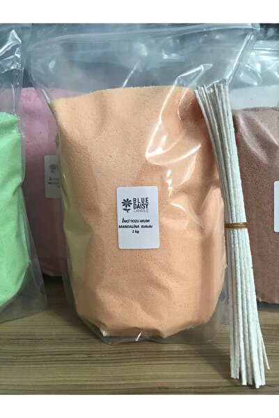 BlueDaisyCandle 1 Kg TURUNCU renkli MANDALİNA kokulu Inci Tozu Mum ( 25 Adet 20 Cm Fitil Ile ) Toz Mum , Kum Mum