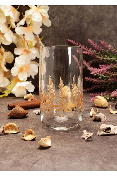 Paşabahçe Iconic Blossom Matte Gilded Pattern Glass Cup 365 Cc Set of 6
