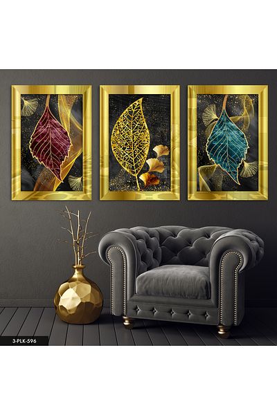 Evinemoda Pictură abstractă din plexiglas din aur din 3 piese