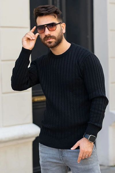 Black Sokak Men's Black Thessaloniki Crew Neck Sweater