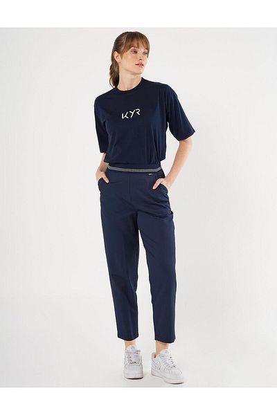 KYR Carrot Cut Trousers with Elastic Waist Dark Navy