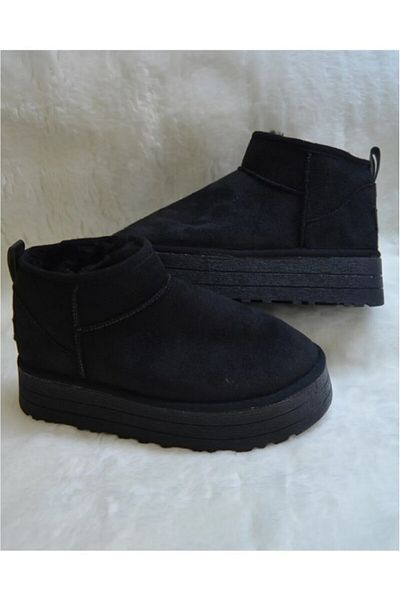 Allyup Winter Casual Women's Boots - Black Suede, Thick Sole and Ultra Mini Bootie 400U