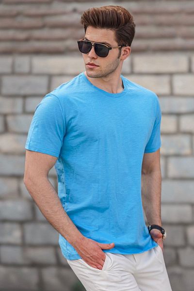 Madmext Türkises Basic T-Shirt für Herren 5268