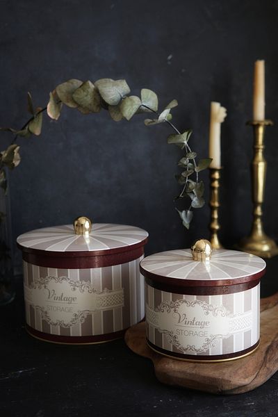 EVLE Elegance Pattern Metal Storage Container Set - Set of 2 (1.3 Lt - 2.9 Lt) Erb53V5