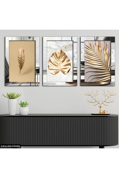 Evinemoda Leafs Silver 3 piese de pictură din plexiglas
