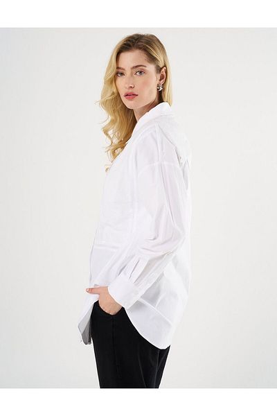 Kayra Ecru Poplin Tunic - Floral Emblem Garnished